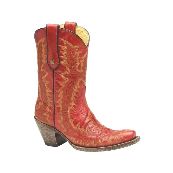 Corral Shoes - 7.5 Corral snip toe midi heeled cowboy boots Red distressed leather stitching